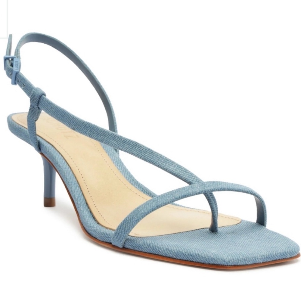 💙🩵Brand New Schutz Denim Strappy Kitten Heel Sanda Women's 5.5B